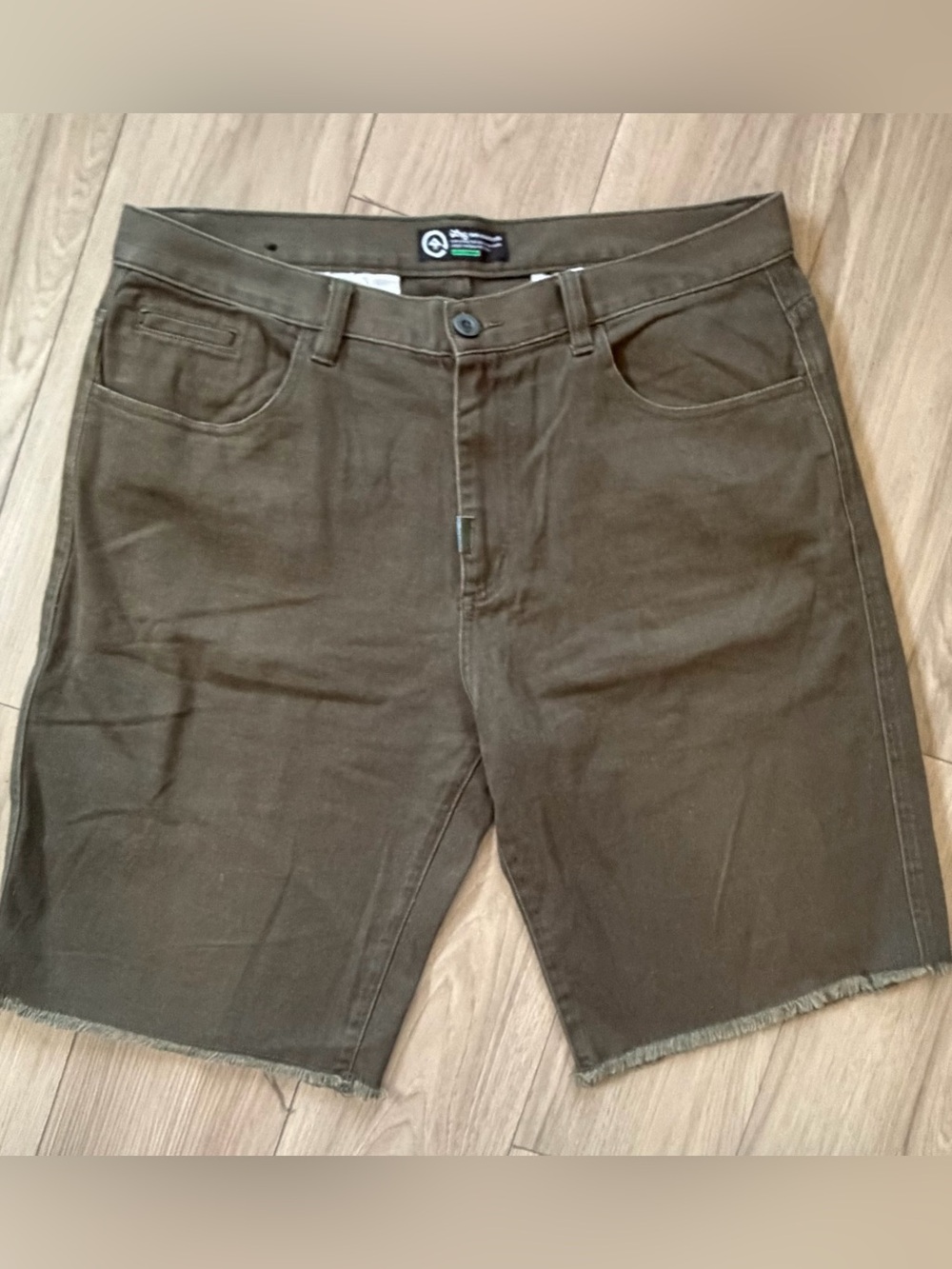 LR Geans Lifted Research Group Olive Raw Hem Stretch Shorts Sz 36 11" inseam